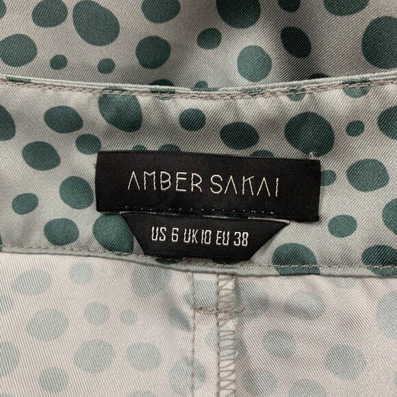 Amber Sakai Wide Leg Pants 6 Long Green Lightweight Linen Relaxed - Picture 6 of 6